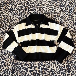 Classic Black and White Striped Women's Polo Sweater